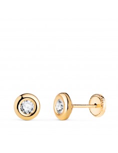 18K PENDIENTES ORO AMARILLO CHATON CON CIRCONITA. MEDIDA: 5 5MM. CIERRE TUERCA
