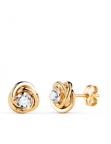 18K PENDIENTES ORO AMARILLO NUDO CON CIRCONITA. MEDIDA: 8X8 MM. CIERRE PRESION