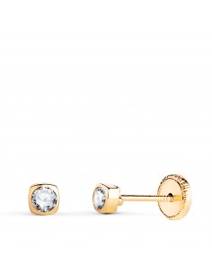 18K PENDIENTES ORO AMARILLO CHATON CUADRADOS CON CIRCONITA. MEDIDA: 3X3MM. CIERRE TUERCA