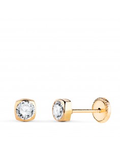 18K PENDIENTES ORO AMARILLO CHATON CUADRADOS CON CIRCONITA. MEDIDA: 4X4MM. CIERRE TUERCA