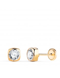 18K PENDIENTES ORO AMARILLO CHATON CUADRADOS CON CIRCONITA. MEDIDA: 5X5MM. CIERRE TUERCA