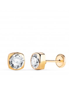 18K PENDIENTES ORO AMARILLO CHATON CUADRADOS CON CIRCONITA. MEDIDA: 6X6MM. CIERRE TUERCA