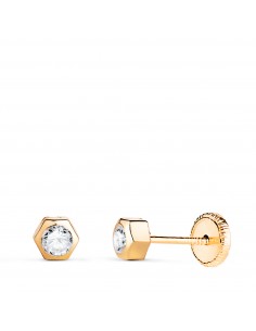 18K PENDIENTES ORO AMARILLO CHATON HEXAGONO CON CIRCONITA. MEDIDA: 3 5 X 3 MM. CIERRE TUERCA