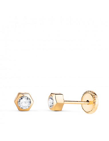 18K PENDIENTES ORO AMARILLO CHATON HEXAGONO CON CIRCONITA. MEDIDA: 3 5 X 3 MM. CIERRE TUERCA