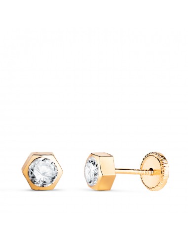 18K PENDIENTES ORO AMARILLO CHATON HEXAGONO CON CIRCONITA. MEDIDA: 5 X 4 5 MM. CIERRE TUERCA