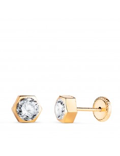 18K PENDIENTES ORO AMARILLO CHATON HEXAGONO CON CIRCONITA. MEDIDA: 6 X 5 5 MM. CIERRE TUERCA