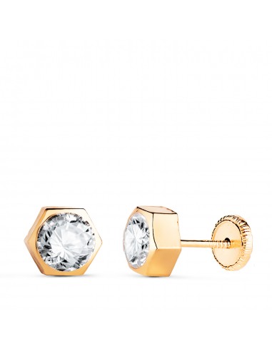 18K PENDIENTES ORO AMARILLO CHATON HEXAGONO CON CIRCONITA. MEDIDA: 7 X 6 5 MM. CIERRE TUERCA