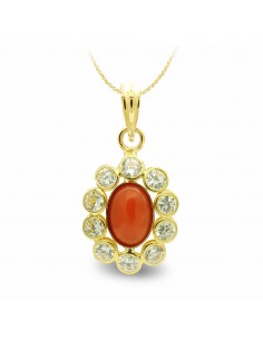 18K COLGANTE ORO AMARILLO CORAL OVAL CON CIRCONITAS