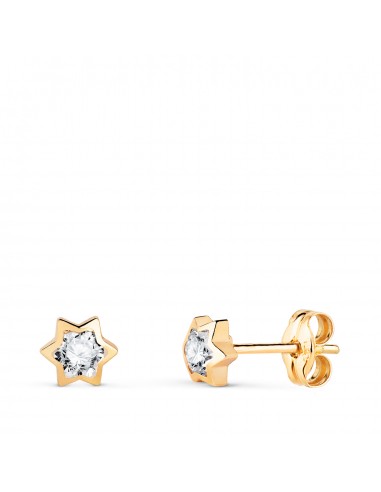 18K PENDIENTES ORO AMARILLO CHATON ESTRELLA CON CIRCONITA. MEDIDA: 4 5 X 4 MM. CIERRE PRESION