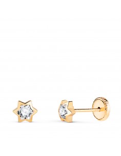 18K PENDIENTES ORO AMARILLO CHATON ESTRELLA CON CIRCONITA. MEDIDA: 4 5 X 4 MM. CIERRE TUERCA
