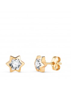 18K PENDIENTES ORO AMARILLO CHATON ESTRELLA CON CIRCONITA. MEDIDA: 6X5 5 MM. CIERRE PRESION