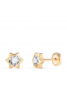 18K PENDIENTES ORO AMARILLO CHATON ESTRELLA CON CIRCONITA. MEDIDA: 6X5 5 MM. CIERRE TUERCA