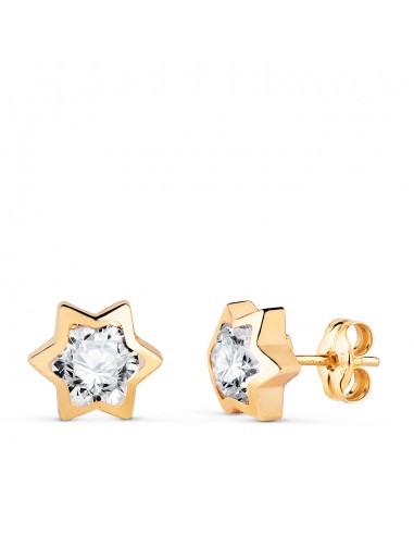 18K PENDIENTES ORO AMARILLO CHATON ESTRELLA CON CIRCONITA. MEDIDA: 8X7 MM. CIERRE PRESION