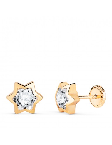 18K PENDIENTES ORO AMARILLO CHATON ESTRELLA CON CIRCONITA. MEDIDA: 8X7 MM. CIERRE TUERCA