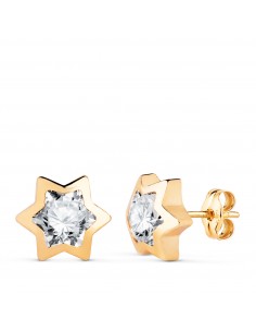 18K PENDIENTES ORO AMARILLO CHATON ESTRELLA CON CIRCONITA. MEDIDA: 9X8 MM. CIERRE PRESION