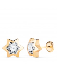 18K PENDIENTES ORO AMARILLO CHATON  ESTRELLA CON CIRCONITA. MEDIDA: 9X8 MM. CIERRE TUERCA