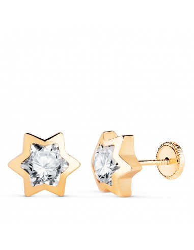 18K PENDIENTES ORO AMARILLO CHATON  ESTRELLA CON CIRCONITA. MEDIDA: 9X8 MM. CIERRE TUERCA