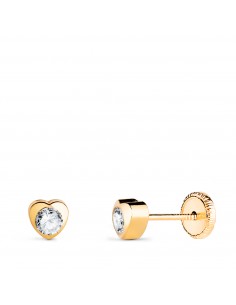 18K PENDIENTES ORO AMARILLO CHATON CORAZON CON CIRCONITA. MEDIDA: 4 X 4 MM CIERRE TUERCA