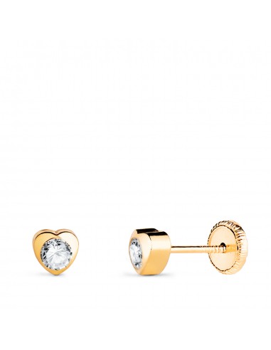 18K PENDIENTES ORO AMARILLO CHATON CORAZON CON CIRCONITA. MEDIDA: 4 X 4 MM CIERRE TUERCA