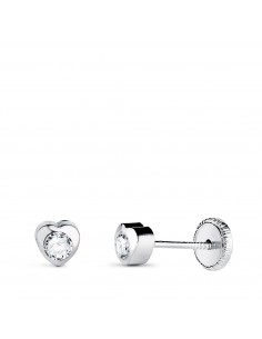 18K PENDIENTES ORO BLANCO CHATON CORAZON CON CIRCONITA. MEDIDA: 4 X 4 MM CIERRE TUERCA