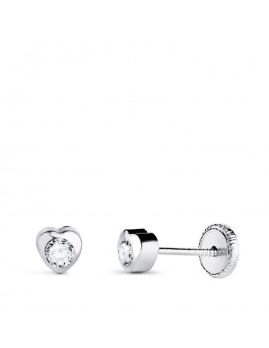 18K PENDIENTES ORO BLANCO CHATON CORAZON CON CIRCONITA. MEDIDA: 4 X 4 MM CIERRE TUERCA