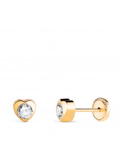 18K PENDIENTES ORO AMARILLO CHATON CORAZON CON CIRCONITA. MEDIDA: 5 X 5 MM CIERRE TUERCA