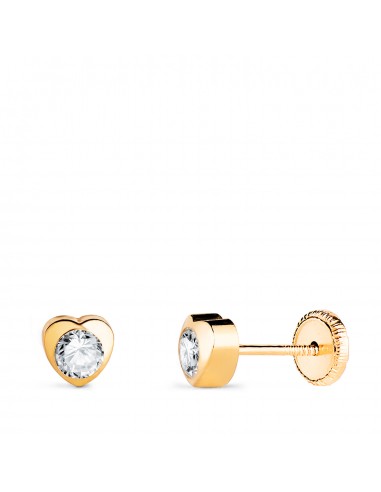 18K PENDIENTES ORO AMARILLO CHATON CORAZON CON CIRCONITA. MEDIDA: 5 X 5 MM CIERRE TUERCA