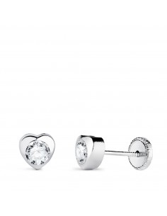 18K PENDIENTES ORO BLANCO CHATON CORAZON CON CIRCONITA. MEDIDA: 5 X 5 MM CIERRE TUERCA