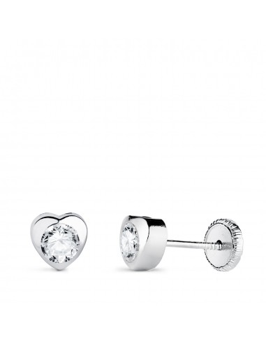 18K PENDIENTES ORO BLANCO CHATON CORAZON CON CIRCONITA. MEDIDA: 5 X 5 MM CIERRE TUERCA