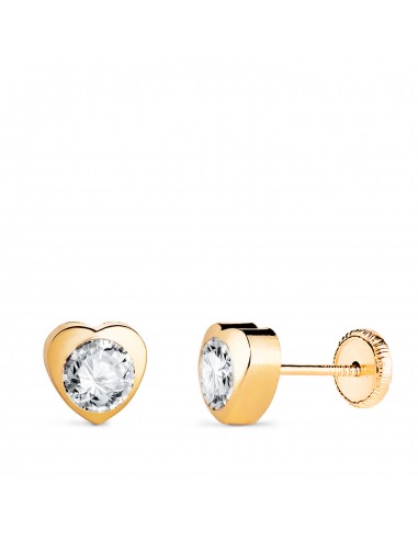 18K PENDIENTES ORO AMARILLO CHATON CORAZON CON CIRCONITA. MEDIDA: 6 X 6 MM CIERRE TUERCA