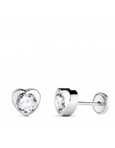 18K PENDIENTES ORO BLANCO CHATON CORAZON CON CIRCONITA. MEDIDA: 6 X 6 MM CIERRE TUERCA