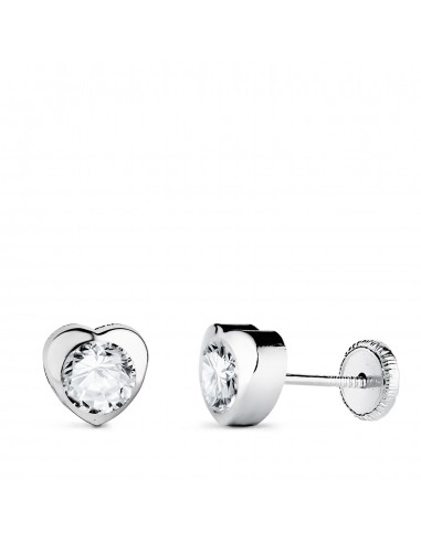 18K PENDIENTES ORO BLANCO CHATON CORAZON CON CIRCONITA. MEDIDA: 6 X 6 MM CIERRE TUERCA