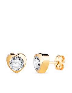 18K PENDIENTES ORO AMARILLO CHATON CORAZON CON CIRCONITA. MEDIDA: 7 5 X 7 5 MM CIERRE PRESION
