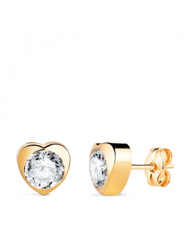 18K PENDIENTES ORO AMARILLO CHATON CORAZON CON CIRCONITA. MEDIDA: 7 5 X 7 5 MM CIERRE PRESION