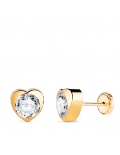 18K PENDIENTES ORO AMARILLO CHATON CORAZON CON CIRCONITA. MEDIDA: 7 5 X 7 5 MM CIERRE TUERCA