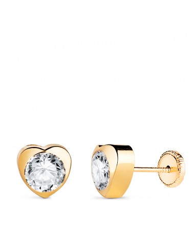 18K PENDIENTES ORO AMARILLO CHATON CORAZON CON CIRCONITA. MEDIDA: 7 5 X 7 5 MM CIERRE TUERCA