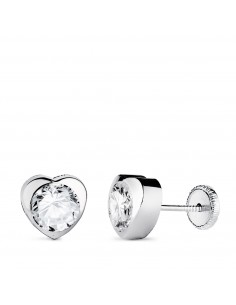 18K PENDIENTES ORO BLANCO CHATON CORAZON CON CIRCONITA. MEDIDA: 7 5 X 7 5 MM CIERRE TUERCA