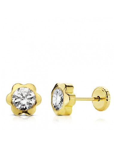 18K PENDIENTES CHATON MARGARITA 7MM CIRCONITA ORO AMARILLO TUERCA