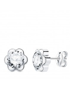 18K PENDIENTES ORO BLANCO CHATON FLOR CON CIRCONITA 7X7 MM CIERRE PRESION.