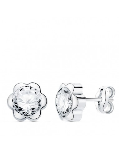 18K PENDIENTES ORO BLANCO CHATON FLOR CON CIRCONITA 7X7 MM CIERRE PRESION.