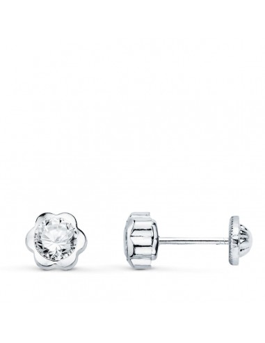18K PENDIENTES CHATON MARGARITA 7MM CIRCONITA ORO BLANCO CIERRE TUERCA