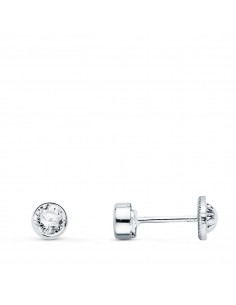 18K PENDIENTES ORO BLANCO CHATON REDONDOS  CON CIRCONITA  3 MM CIERRE TUERCA