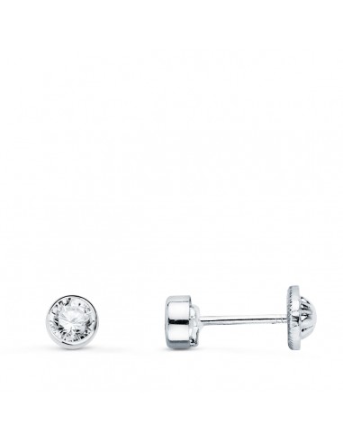18K PENDIENTES ORO BLANCO CHATON REDONDOS BOCEL CON CIRCONITA 4 MM CIERRE TUERCA