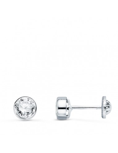 18K PENDIENTES ORO BLANCO CHATON REDONDOS BOCEL CON CIRCONITA 5 MM CIERRE TUERCA