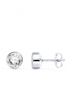 18K PENDIENTES ORO BLANCO CHATON REDONDO CON CIRCONITA 6 MM CIERRE PRESION
