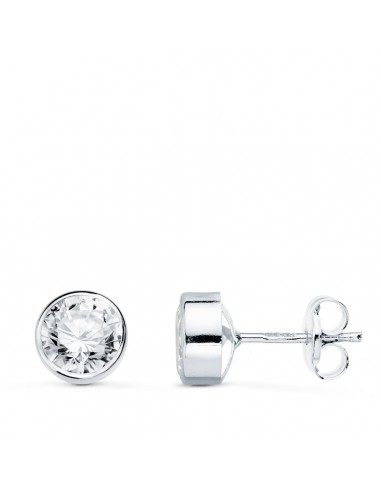 18K PENDIENTES ORO BLANCO CHATON REDONDO CON CIRCONITA 6 MM CIERRE PRESION