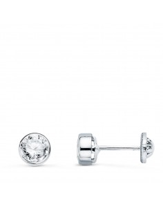 18K PENDIENTES CIRCONITA CHATON REDONDOS 6 MM ORO BLANCO TUERCA