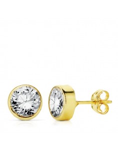 18K PENDIENTES ORO AMARILLO CHATON REDONDO CIRCONITA 7 MM CIERRE PRESION