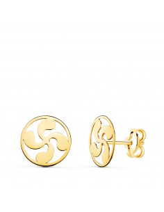 18K PENDIENTES ORO AMARILLO REDONDOS LAUBURU BRILLO 8 MM. CIERRE PRESION