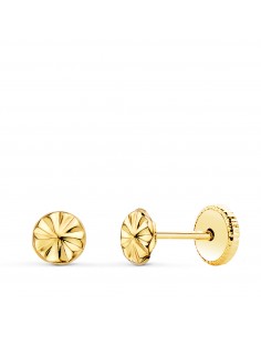 18K PENDIENTES ORO AMARILLO REDONDOS TALLADOS 4.5 MM CIERRE TUERCA